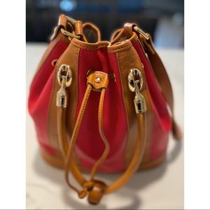 Valentina Red & Tan Leather Drawstring Handbag - Made in Italy